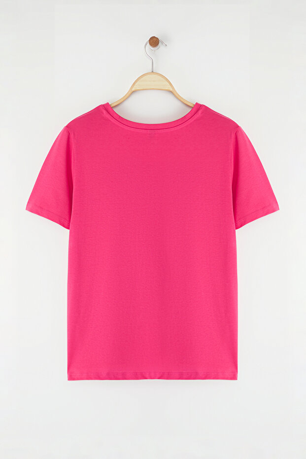 Gül Kurusu Regular Fit Basic Bisiklet Yaka %100 Pamuk Örme Büyük Beden T-Shirt TBBSS22TS0733 - 8
