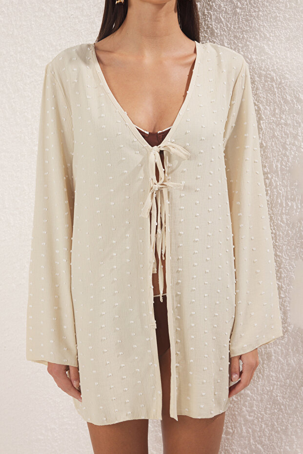 Bej Dokuma Plaj Mini Kimono&Kaftan TBESS25KM00031 - 4