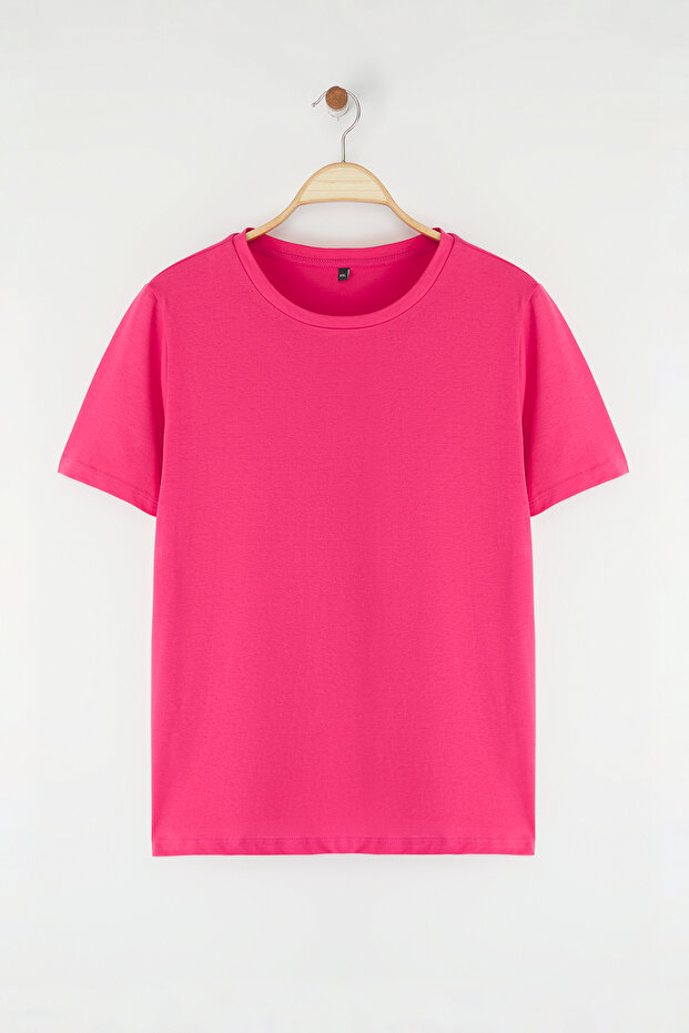 Gül Kurusu Regular Fit Basic Bisiklet Yaka %100 Pamuk Örme Büyük Beden T-Shirt TBBSS22TS0733 - 5