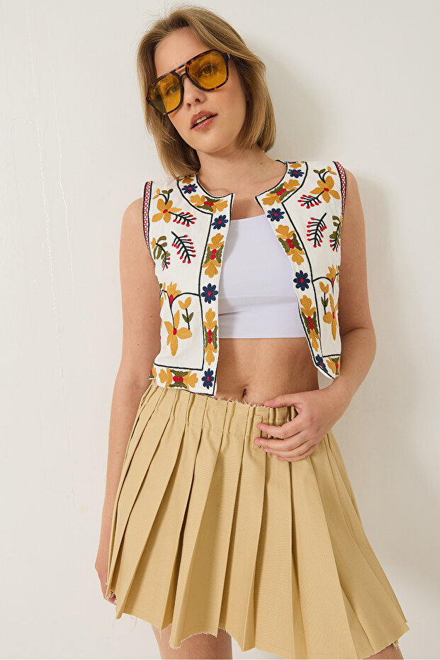 Dámská vyšívaná detailní plátěná vesta 237 60283215 - 4