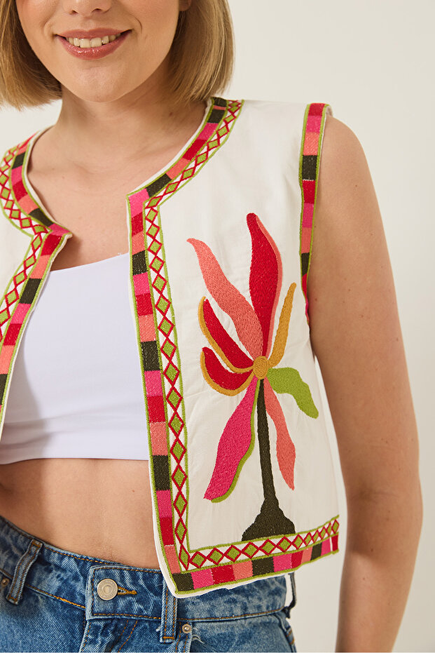 Dámská vyšívaná detailní plátěná vesta 291 60283216 - 6