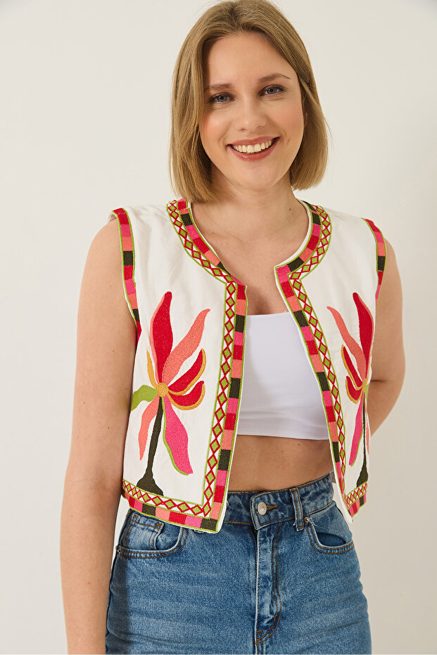 Dámská vyšívaná detailní plátěná vesta 291 60283216 - 7