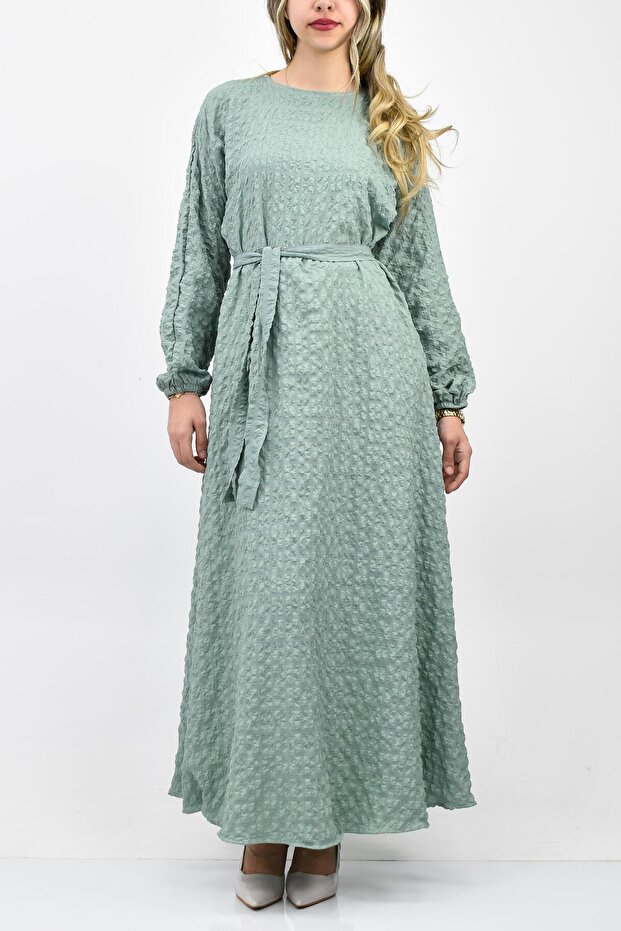 Seersucker Hijab Dress -Green