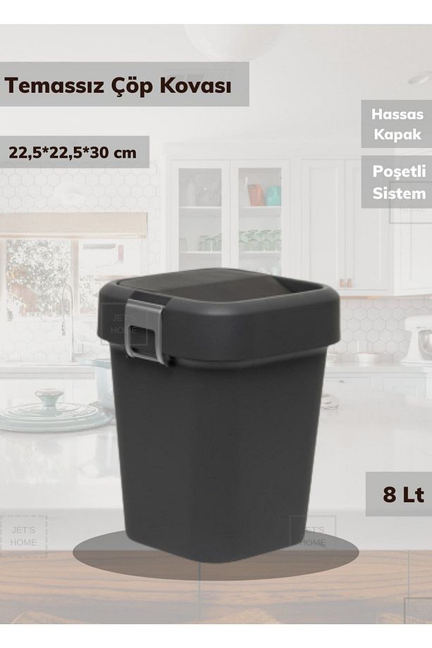 Tezgah Üstü Çöp Kovası 8 Lt Temassız Çöp Kovası Antrasit Motek Çöp Kovası - 1