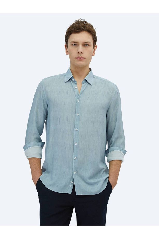 Mavi Baskılı Regular Fit Dokuma Casual Gömlek - 1