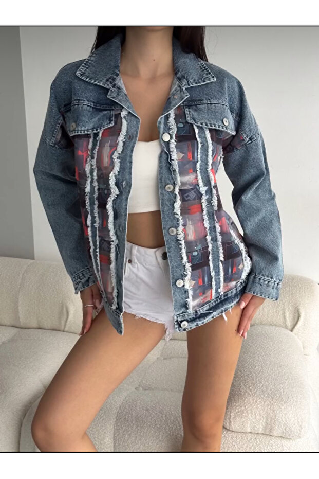 Mickey mouse dijital baskılı kot ceket - 2