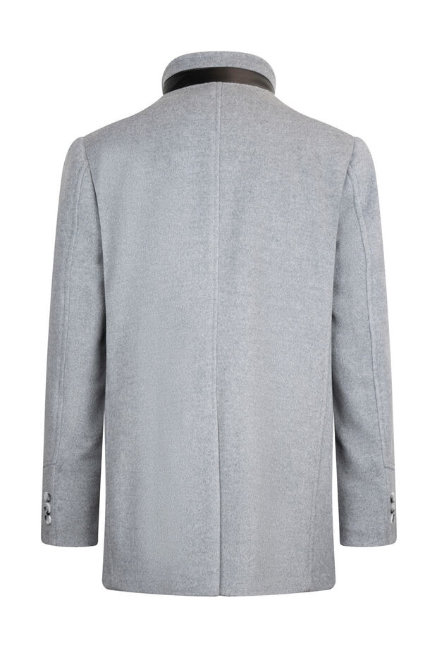 Gri Slim Fit Hakim Yaka Yünlü Basic Palto - 2