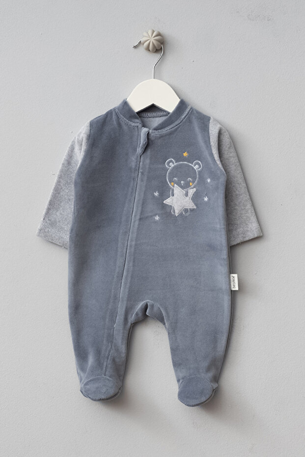 Cute Starry Bear Patterned Cotton Velvet Jumpsuit