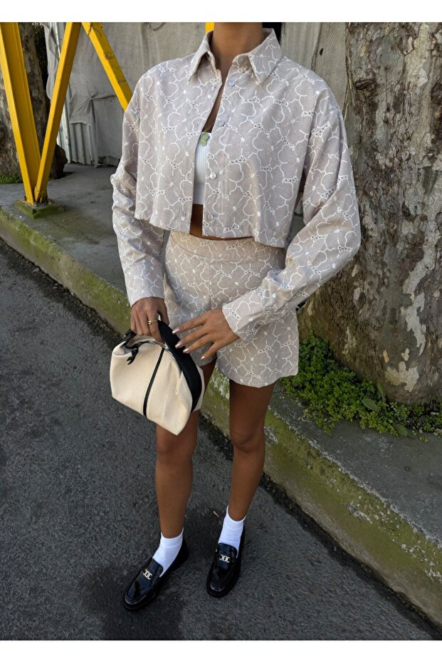 Tasarım Keten Takım Şortlu - 4