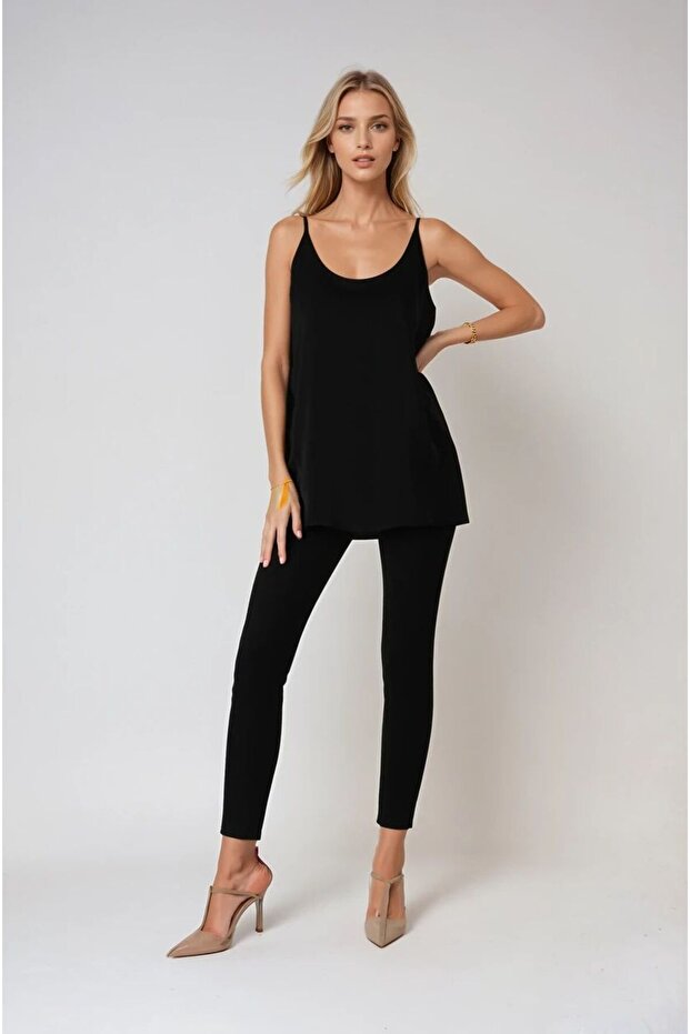 Black Thin Strap Blouse - 2