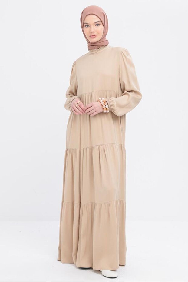 Ruffle Collar Detailed Gathered Dress S60166A0