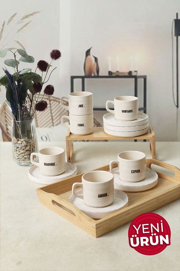 Deep Collection Mottolu Stackable Çay Takımı 12 Parça 6 Kişilik 22650-55 - 1