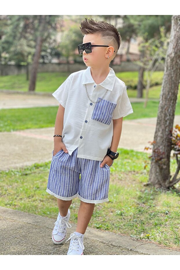 Summer Boy's Suit - Shirt + Shorts Combination - Cool Summer Boy's Suit - Stretch Fabric -