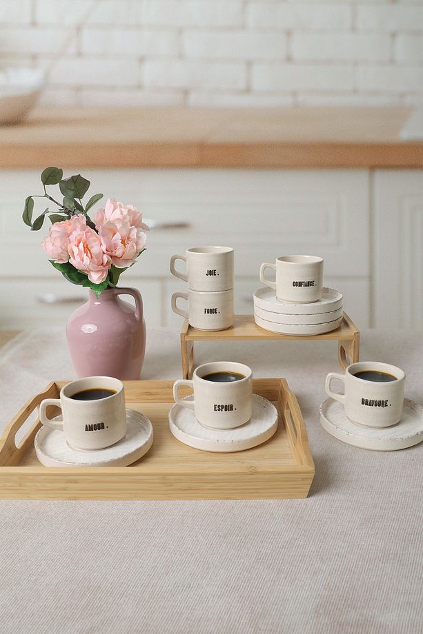 Deep Collection Mottolu Stackable Çay Takımı 12 Parça 6 Kişilik 22650-55 - 2