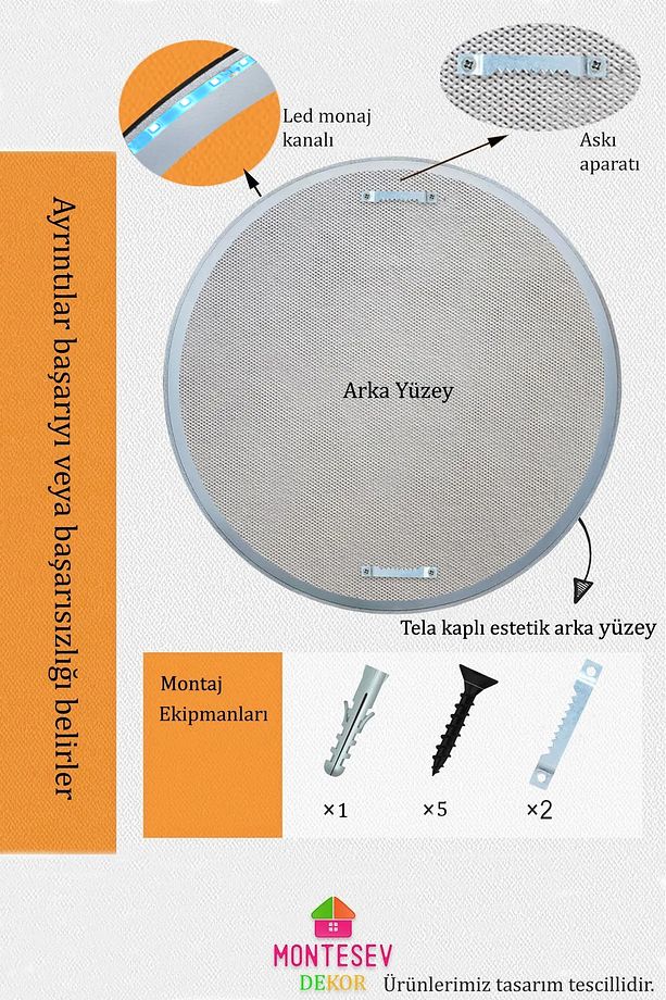 Led'li Işıklı Safir Ahşap Gümüş Dekoratif Ayna Yuvarlak Ayna Işlemeli Duvar Aynası Tekli - 56 Cm - 6