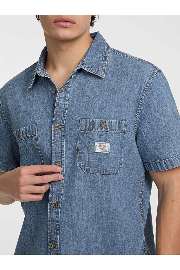 GJ REGULAR SS DENIM SHIRT Erkek Mavi Gömlek M5GH09D5NY2-GJMW - 3