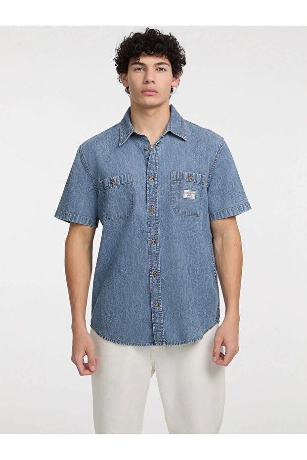 GJ REGULAR SS DENIM SHIRT Erkek Mavi Gömlek M5GH09D5NY2-GJMW - 1