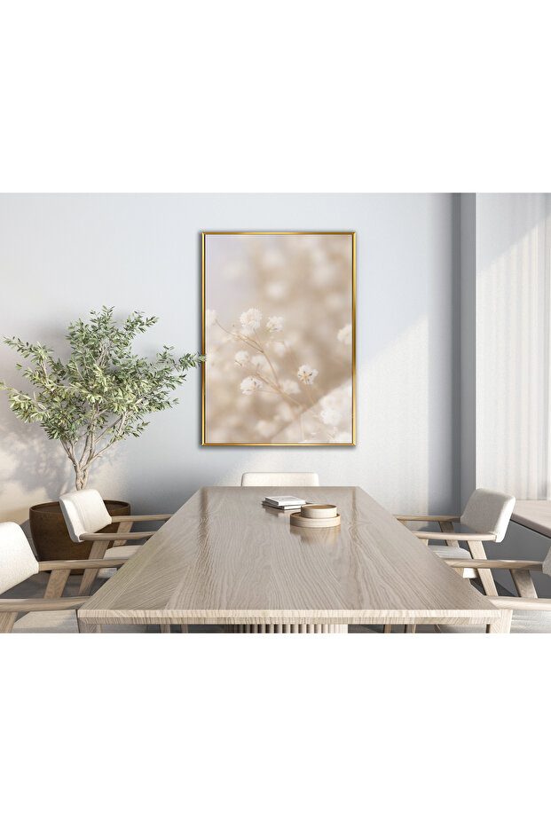 Hari̇kabi̇rev | Soft | Cream Flower Patterned Model | Framed Tempered Glass Table Single Vertical