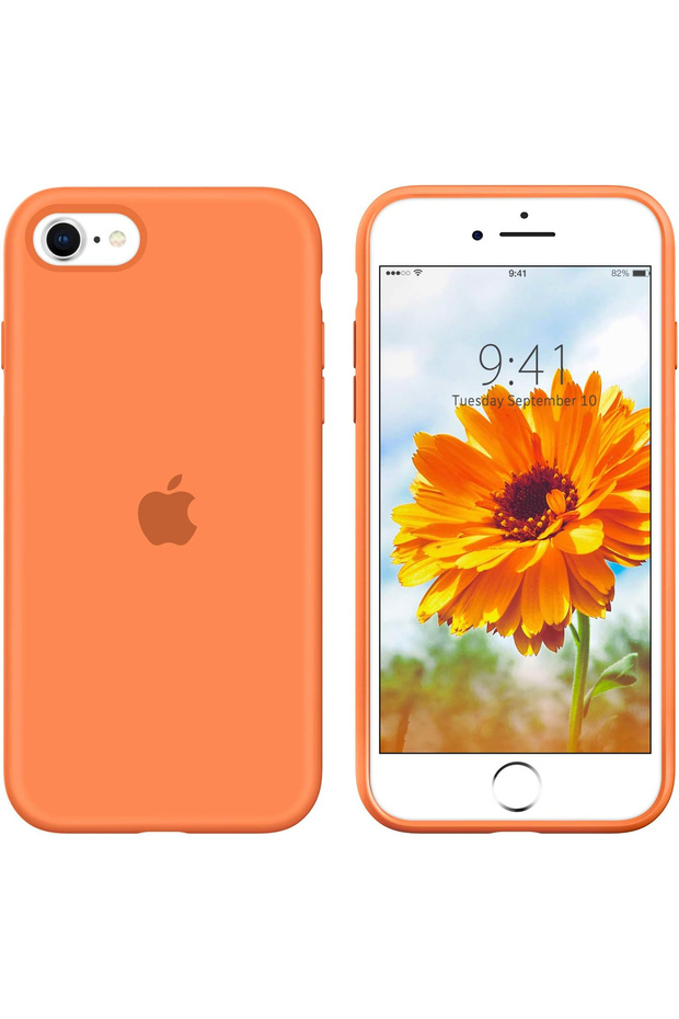 حافظة سيليكون لهاتف iPhone SE، حافظة هاتف متوافقة مع iPhone 7/8 مع بطانة من الألياف الدقيقة باللون البرتقالي - 1