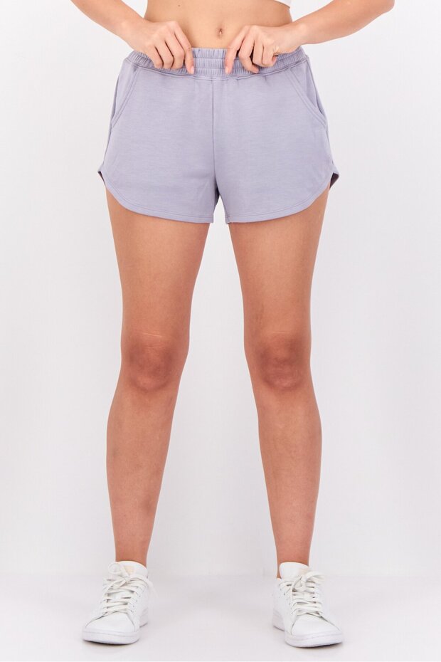 Women Solid Basic Shorts, Purple - 1