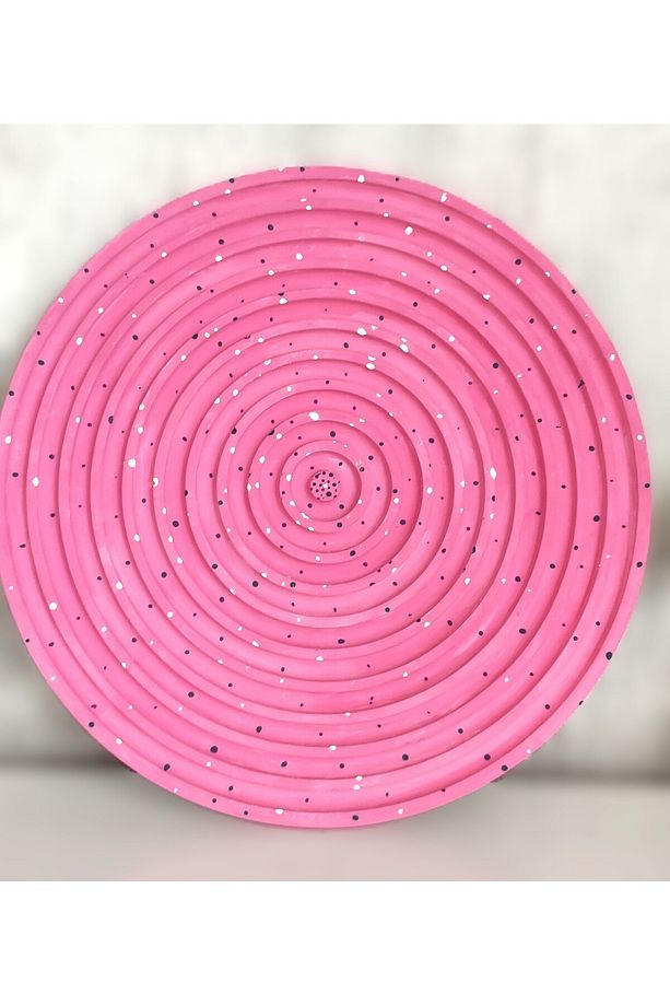 Pembe çizgisel yuvarlak tepsi dekoratif obje tutucu düzenleme - 1