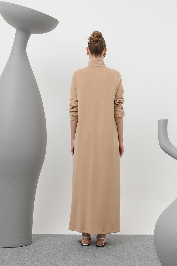 Kadın Tiktak Detaylı Fermuarlı Elbise - 20600ELB - CAMEL - 6