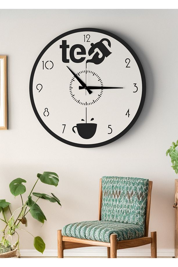 Tea Yazılı Minimalist Duvar Saati - Mutfak ve Cafe İçin Şık Dekor - 40cm - 4