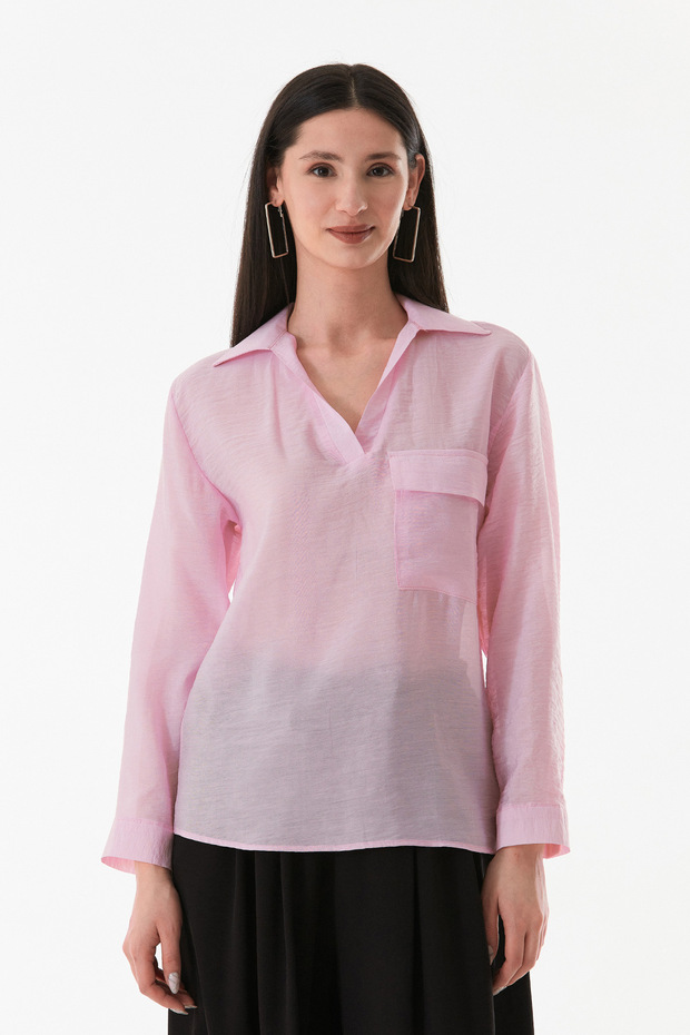 Basic V Yaka Tek Cepli Gömlek - 3