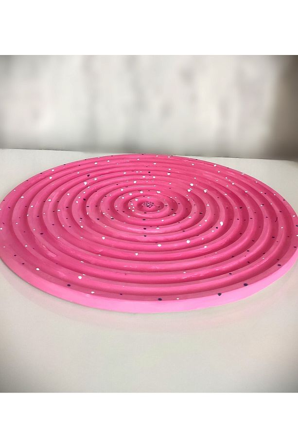 Pembe çizgisel yuvarlak tepsi dekoratif obje tutucu düzenleme - 8