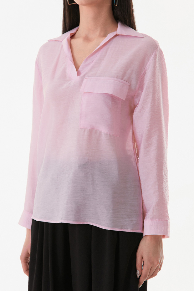 Basic V Yaka Tek Cepli Gömlek - 6