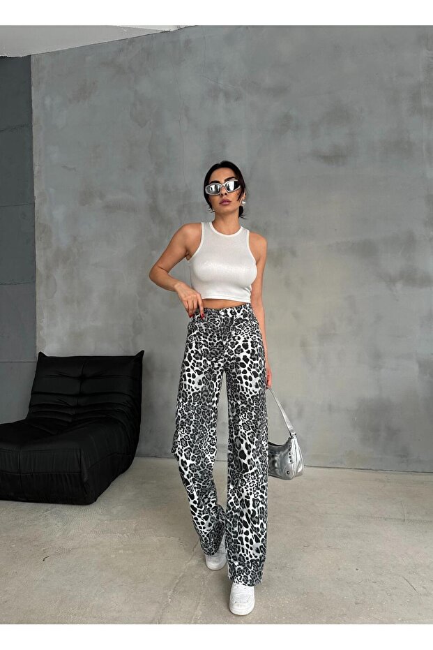 Zeo Basic - Wide Leg Trousers Leopard Pattern - 5