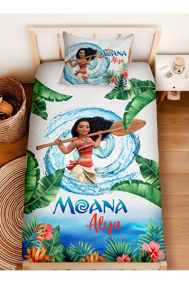 İsme Özel %100 Pamuk 160x230 Tek Kişilik Pike Takımı Moana - 1