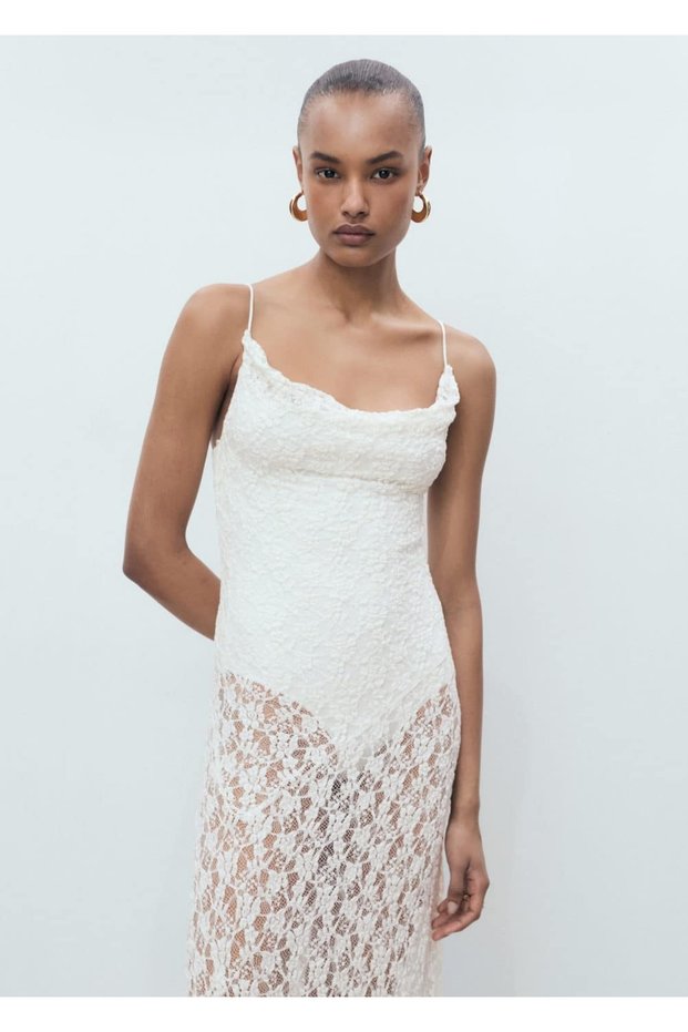Lace Dress with Draped Neckline