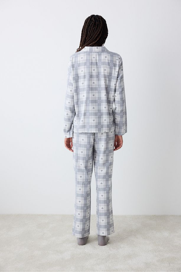 Grey Checked Koyu Gri Gömlek Pantolon Pijama Takımı - 4