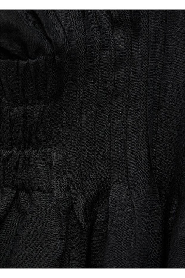 Langes Leinenkleid mit gerafften Einsätzen - 8