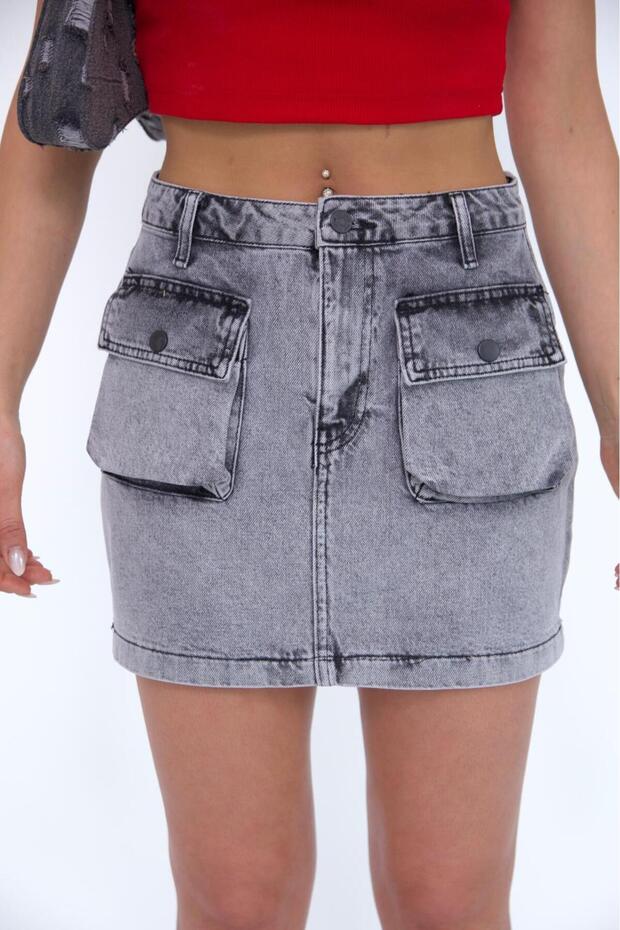 Kargo džep KOMAD SIVE MINI SUKNJE - 1