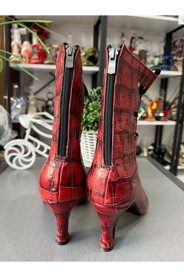 BORDO MERMER DESENLİ SALSA-BACATA-LATİN BAĞCIKLI DANS BOTU 6 CM KADEH TOPUK - 3