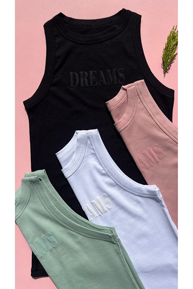 Embossed Printed Modal Camisole Fabric Halter Collar 4-Pack Powder, White, Green, Black Women's T-Shirt
