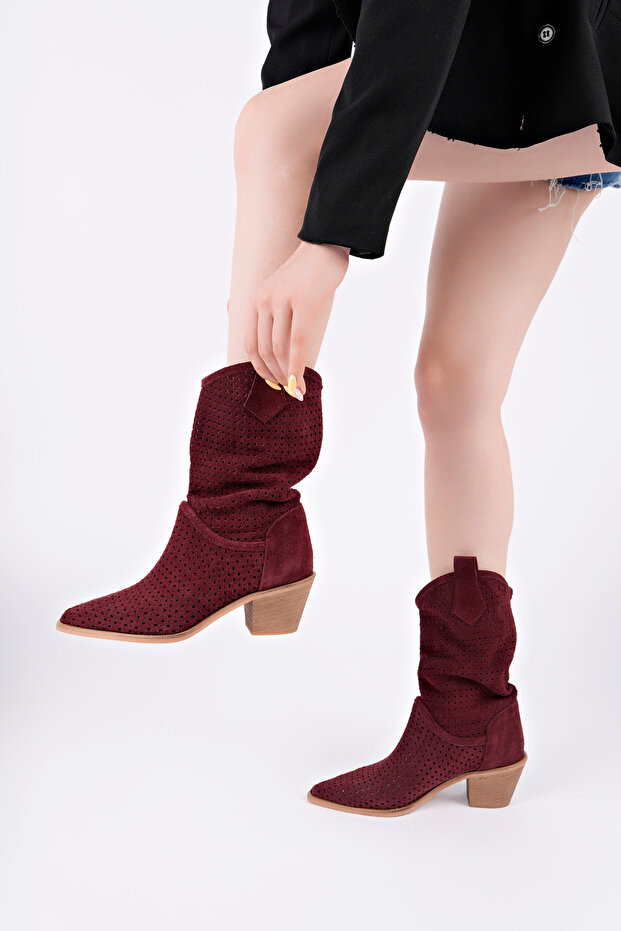 Bordó női valódi bőr stílusos napi csizma - 3