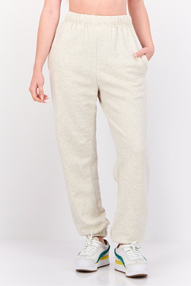 Women Regular Fit Plain Jogger Sweatpants, Beige