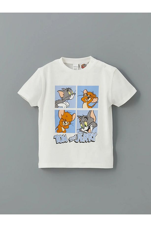 LCW baby Ekru Tom ve Jerry Baskılı Erkek Bebek Şortlu Pijama Takımı - 2