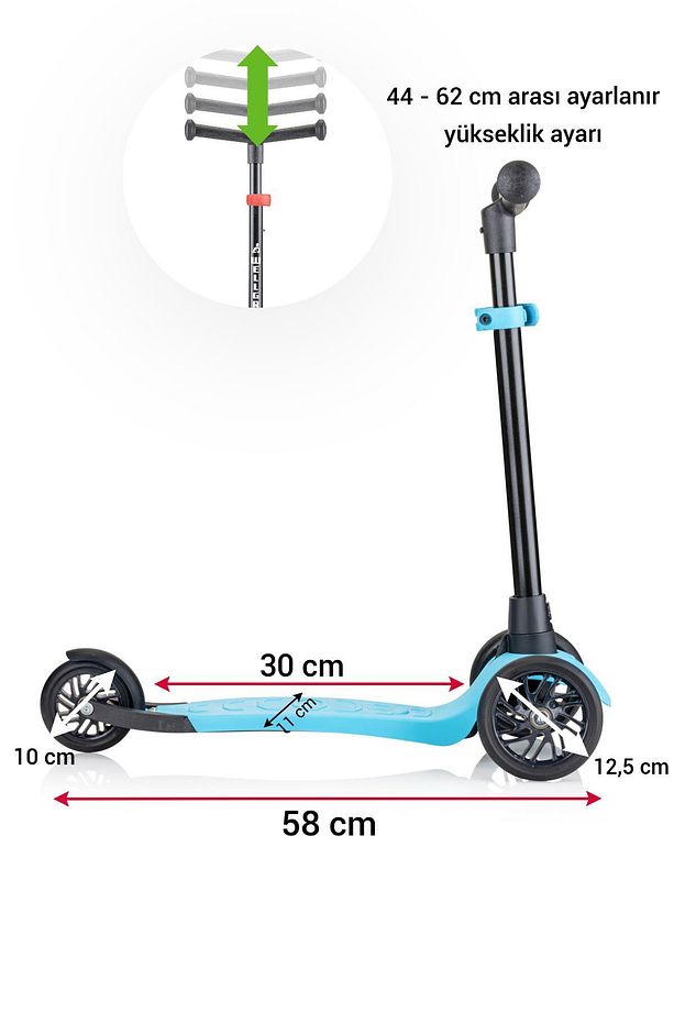 Turbo 3 Tekerli Yükseklik Ayarlı Scooter, Mavi - 2
