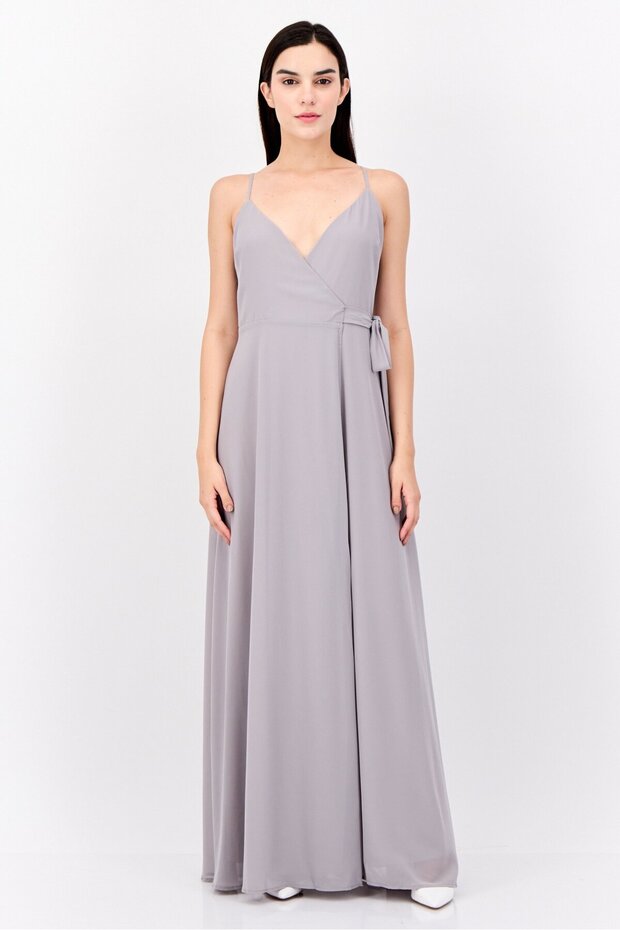 Women Solid Maxi Dress, Grey