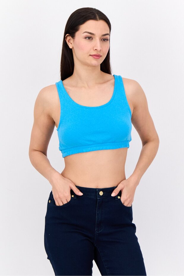 Women Square Neck Sleeveless Plain Tank Top, Blue