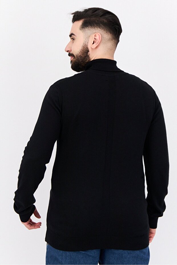 سترة رجالية سادة برقبة مدورة، أسود - 3