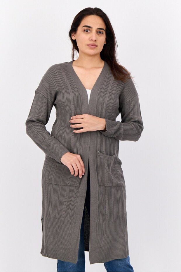 Women Split Neck Knitted Cardigan, Dark Green