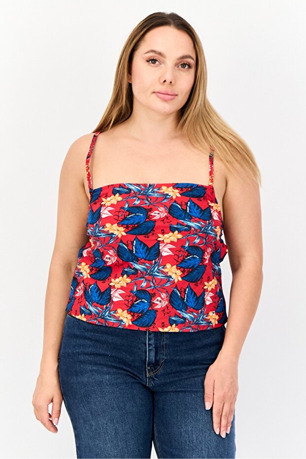 Women Square Neck Sleeveless Floral Print Tank Top, Multicolor