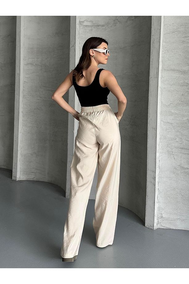 Keten Beli Lastikli Taş Oversize Pantolon - 3