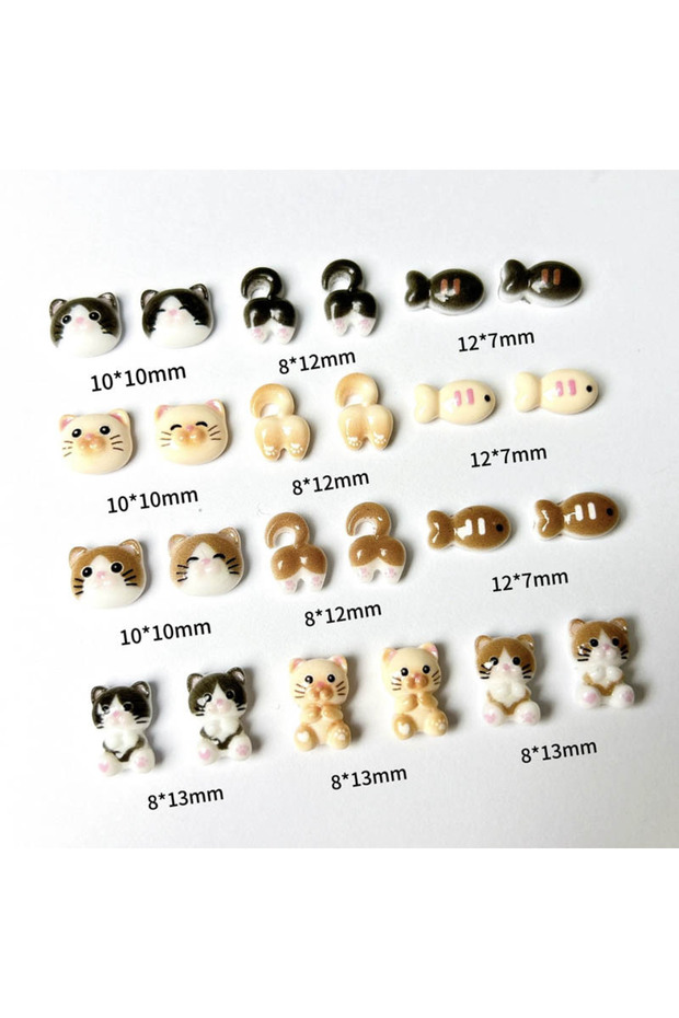 Mixed 20PCS 20Pcs Cartoon Cute Cat Head Butt Nail Art Charms Luminous Painting Small Fish Cat Resin