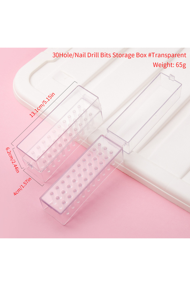 Clear Transparent 30holes Nail Drill Bits Storage Box Manicure Milling Cutter Holder Nail Drill Disp